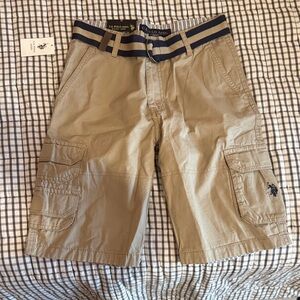 U.S. Polo Assn. Kids Khaki Cargo Shorts with Striped Belt